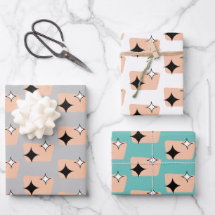 Feuille De Papier Cadeau Trio Motif Rétro Diamants Atomique