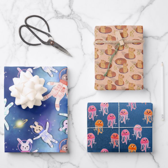 Feuille De Papier Cadeau trio of strange and funny designs lol (Recto)