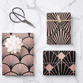 Feuille De Papier Cadeau Trio rose Gold & Black Art Déco
