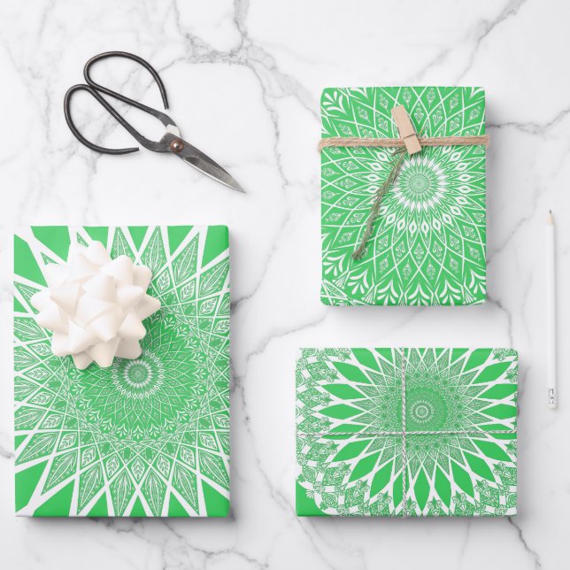 Feuille De Papier Cadeau Tristy de semis verts Mandala (Recto)