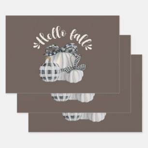 Feuille De Papier Cadeau Trois Citrouilles Bonjour Automne