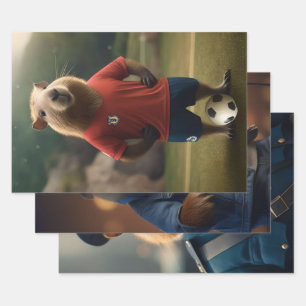 Feuille De Papier Cadeau Trois Images De Capybara Drôle,