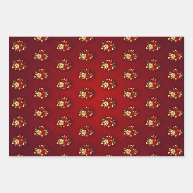 Feuille De Papier Cadeau Trois Roses de bijoux (Devant)
