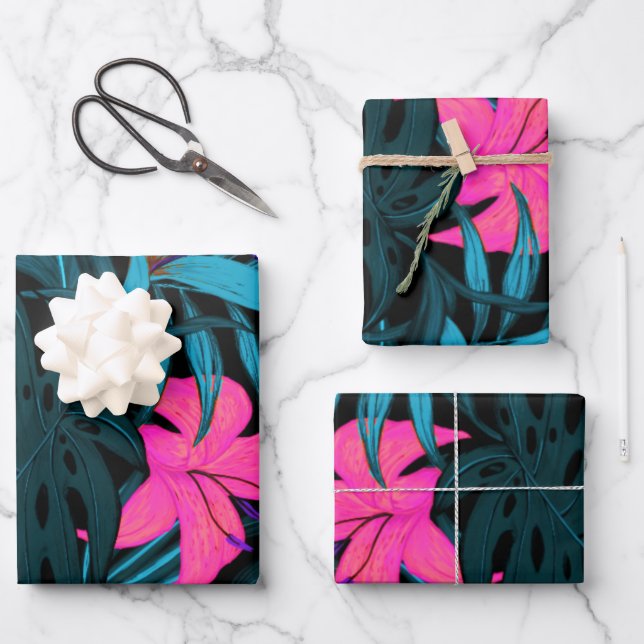 Feuille De Papier Cadeau Tropigoth fleurs de goth tropical hawaii exotique (Recto)