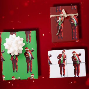 Feuille De Papier Cadeau Trump Danse   Drôle Trump Santa Claus Danse Noël
