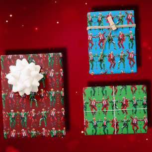 Feuille De Papier Cadeau Trump danse   Trump Père Noël Danse Noël rouge