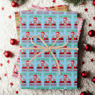 Feuille De Papier Cadeau Trump rend Noël super encore Gold Blue Rose