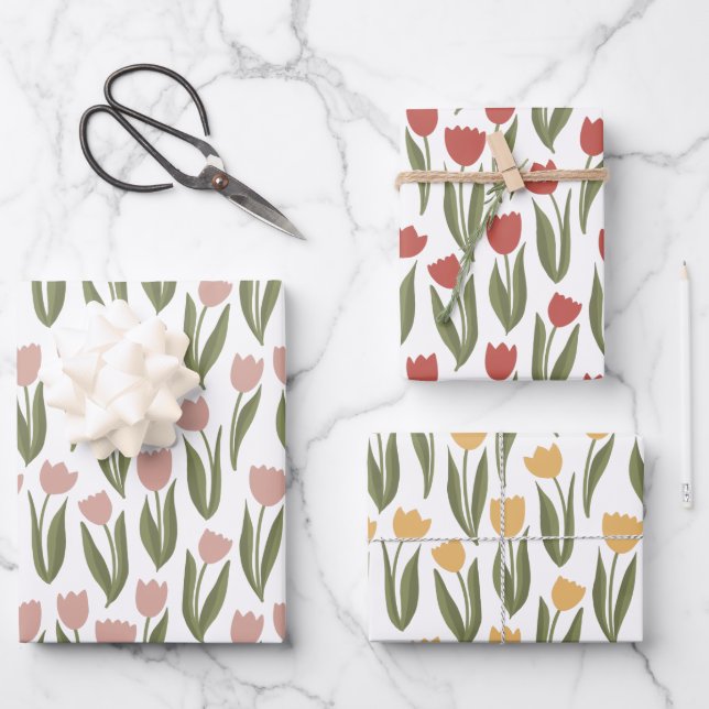 Feuille De Papier Cadeau Tulipes de printemps (Recto)