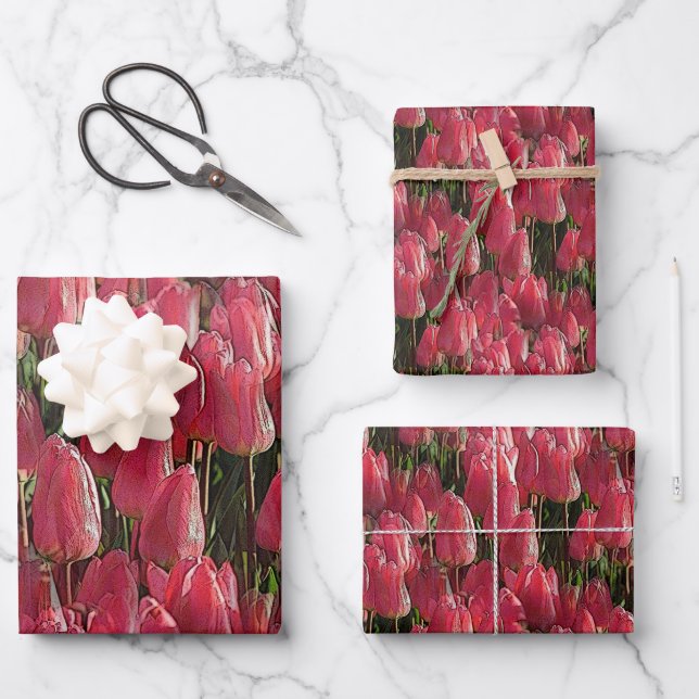 Feuille De Papier Cadeau Tulipes roses florales (Recto)