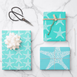 Feuille De Papier Cadeau Turqoise Starfish Beach Été Motif nautique