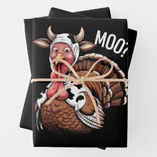 Feuille De Papier Cadeau Turquie Moo Drôle Thanksgiving