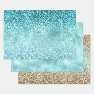 Feuille De Papier Cadeau Turquoise Aqua Gold Glam Parties scintillant