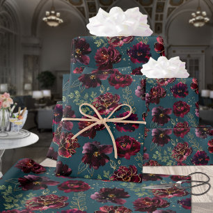 Feuille De Papier Cadeau Turquoise Bordeaux Jewel Tone Bourgogne Peony Mari