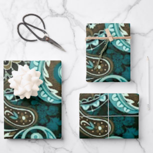 Feuille De Papier Cadeau Turquoise et Brown Vintage Paisley