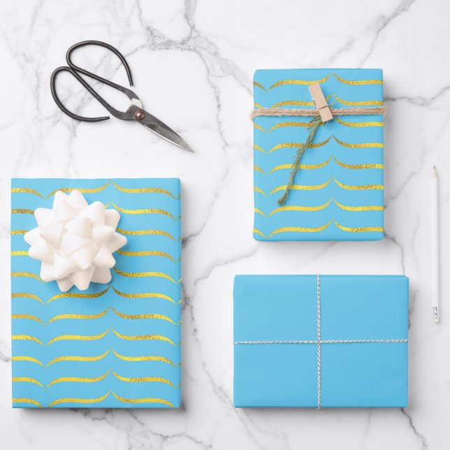 Feuille De Papier Cadeau Turquoise et or (Recto)