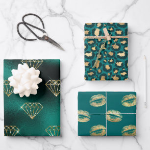 Feuille De Papier Cadeau Turquoise et or