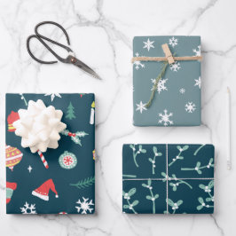 Feuille De Papier Cadeau Turquoise Noël images Snowflakes Twigs Motif