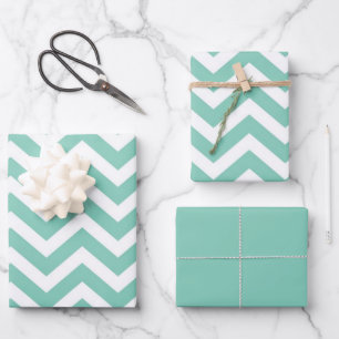 Feuille De Papier Cadeau Turquoise Pastel et Chevron Mariage Anniversaire
