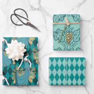 Feuille De Papier Cadeau Turquoise - Sarcelle et Or Art Déco Vin de Paris