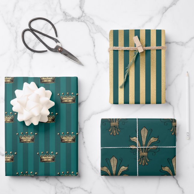 Feuille De Papier Cadeau Turquoise - Thème Turquoise et Gold Paris (Recto)