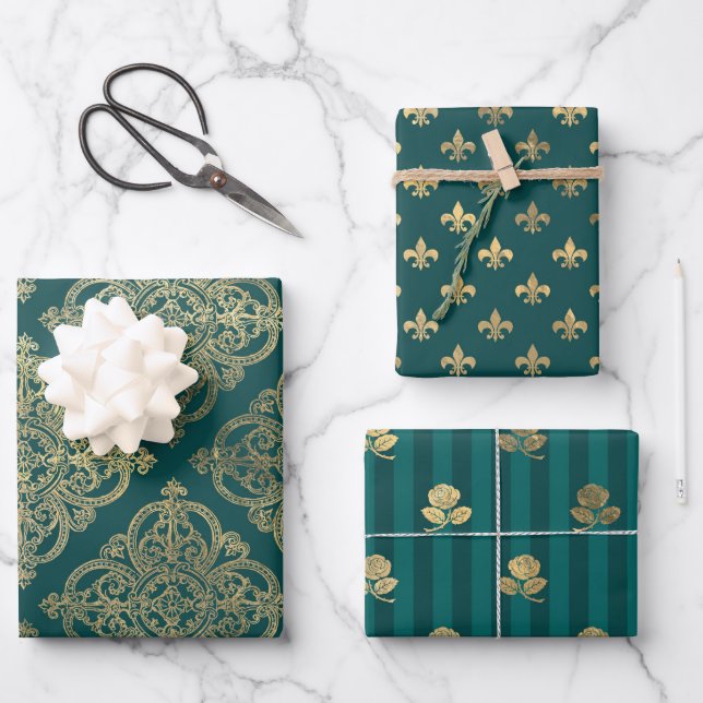 Feuille De Papier Cadeau Turquoise - Turquoise et Gold Paris (Recto)