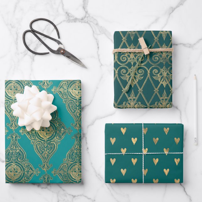 Feuille De Papier Cadeau Turquoise - Turquoise et Gold Paris (Recto)