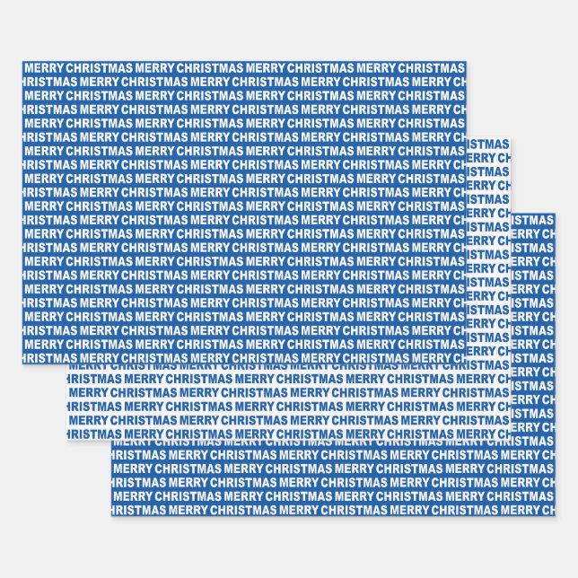 Feuille De Papier Cadeau Typographie de Noël bleu et blanc (Lot)