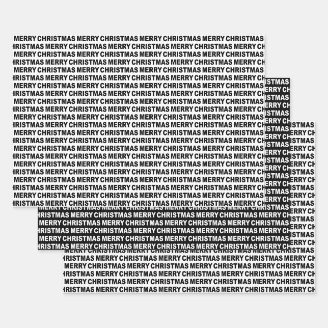 Feuille De Papier Cadeau Typographie de Noël noir et blanc (Lot)