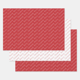 Feuille De Papier Cadeau Typographie de Noël Rouge foncé et blanc