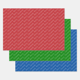 Feuille De Papier Cadeau Typographie de Noël Rouge Vert et Bleu