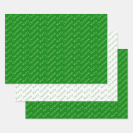 Feuille De Papier Cadeau Typographie de Noël Vert et blanc