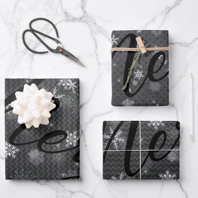 Feuille De Papier Cadeau ULTRA Moderne | Gray Black Joyeux Noël (Recto)