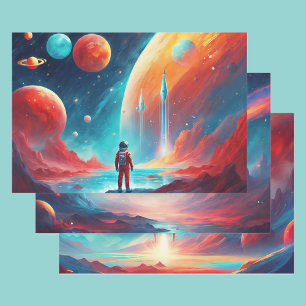 Feuille De Papier Cadeau Un astronaute Boys Anniversaire Rocket Espace extr