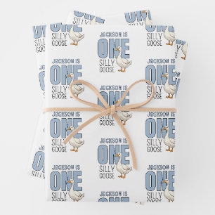 Feuille De Papier Cadeau Un Canard Fou Bleu Moderne Personnalisé Premier An