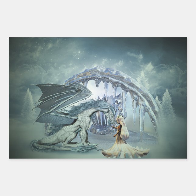 Feuille De Papier Cadeau Un dragon de glace génial (Devant)