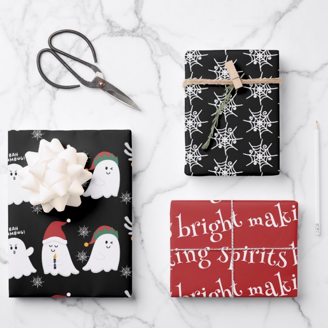 Feuille De Papier Cadeau Un joli fantôme de Noël Éffrayant (Recto)