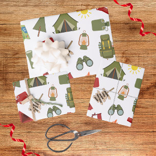 Feuille De Papier Cadeau Un joyeux campeur pour l'anniversaire des garçons 