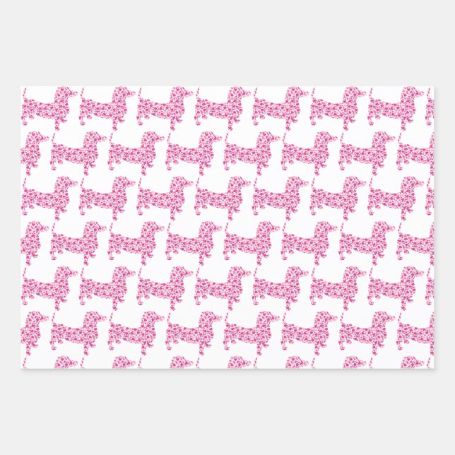 Feuille De Papier Cadeau Un mignon Dachshund composé de petits Coeurs roses (Devant)