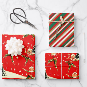 Feuille De Papier Cadeau Un Noël très rétro, joyeux et lumineux avec des pi