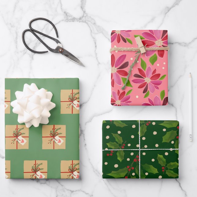Feuille De Papier Cadeau Un trio d'enveloppes cadeaux de vacances (Recto)
