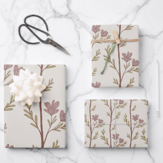 Feuille De Papier Cadeau Un voyage silencieux Silhouettes botaniques beige 