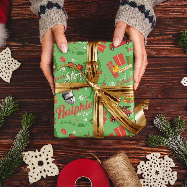 Feuille De Papier Cadeau Une histoire de Noël Motif d'icône verte (Wrapping paper on gift)