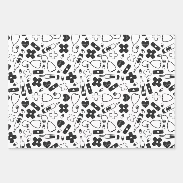 Feuille De Papier Cadeau Une infirmière noire blanche et mignonne Motifs Mé (Devant)