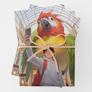 Feuille De Papier Cadeau Une Rencontre colorée - Parrot géant au Musée