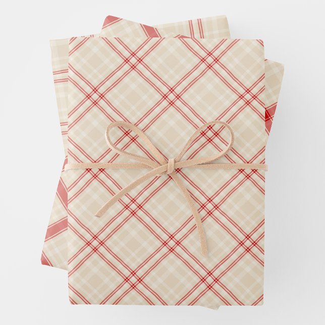 Feuille De Papier Cadeau Unique Rustic Cream & Red Squiggly Mixed Plaid (Unique Rustic Cream & Red Squiggly Mixed Plaid Wrapping Paper Sheets)