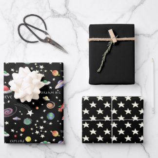 Feuille De Papier Cadeau Univers magique noir