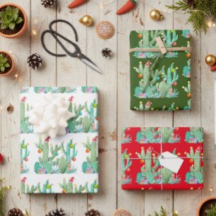 Feuille De Papier Cadeau Vacances Cactus Cactus Désert Noël