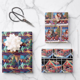 Feuille De Papier Cadeau Vacances Cheval Fun Noël
