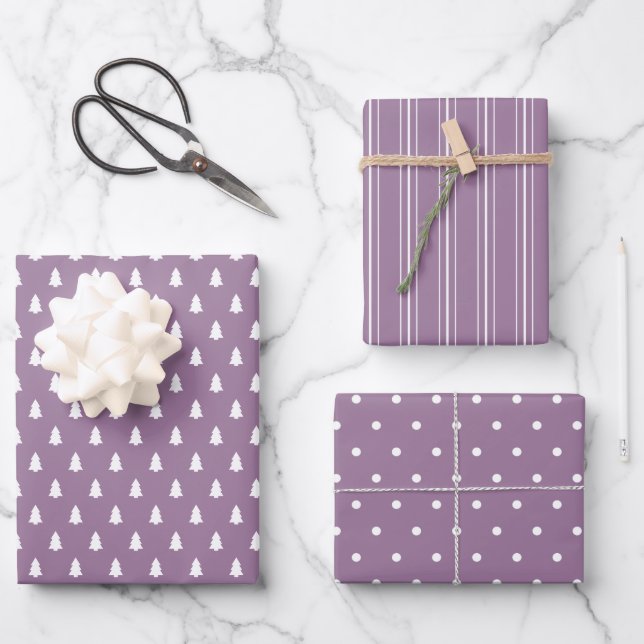 Feuille De Papier Cadeau Vacances de ferme moderne violet poussiéreux (Recto)