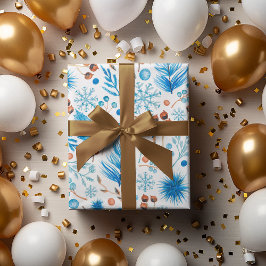 Feuille De Papier Cadeau Vacances de Noël bleu congelé moderne